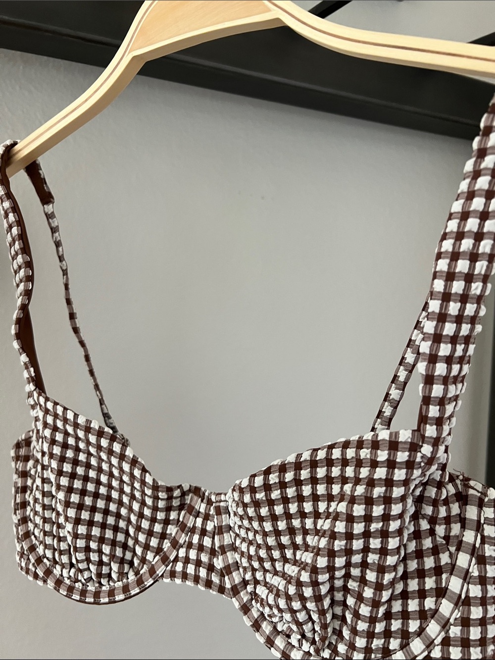 Abercrombie & Fitch Brown and White Gingham Bikini Top - Picture 6 of 7